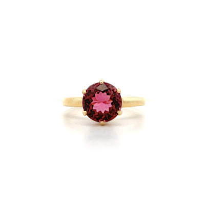 Round Pink Tourmaline Solitaire Ring in Yellow Gold | 3.40ct