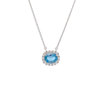 oval cut aquamarine pendant, diamond halo pendant, diamond fine jewellery, diamond pendant 