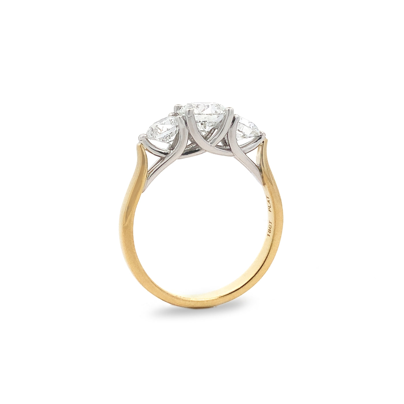 Entwine: Brilliant Cut Diamond Three Stone Ring in Yellow Gold | 1.64ctw