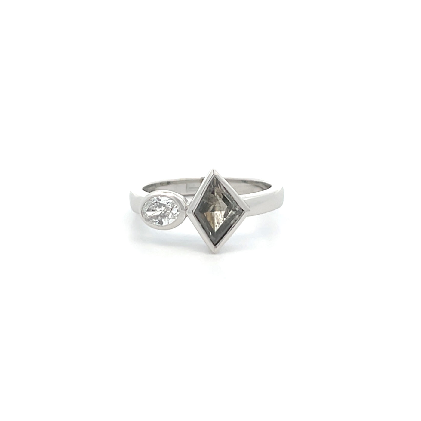 Salt and Pepper Diamond Two Stone Ring in Platinum | 1.19ctw
