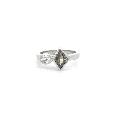 Salt and Pepper Diamond Two Stone Ring in Platinum | 1.19ctw
