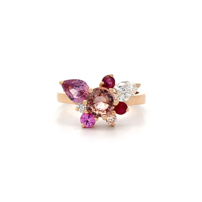 Rosebud: Sapphire Ruby and Diamond Cluster Ring in Rose Gold | 2.60ctw