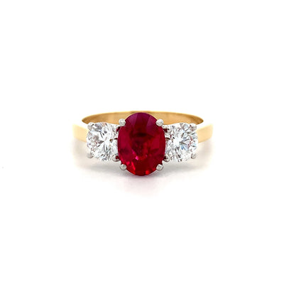 Enchant: Ruby and Diamond Three Stone Ring in Yellow Gold | 2.59ctw