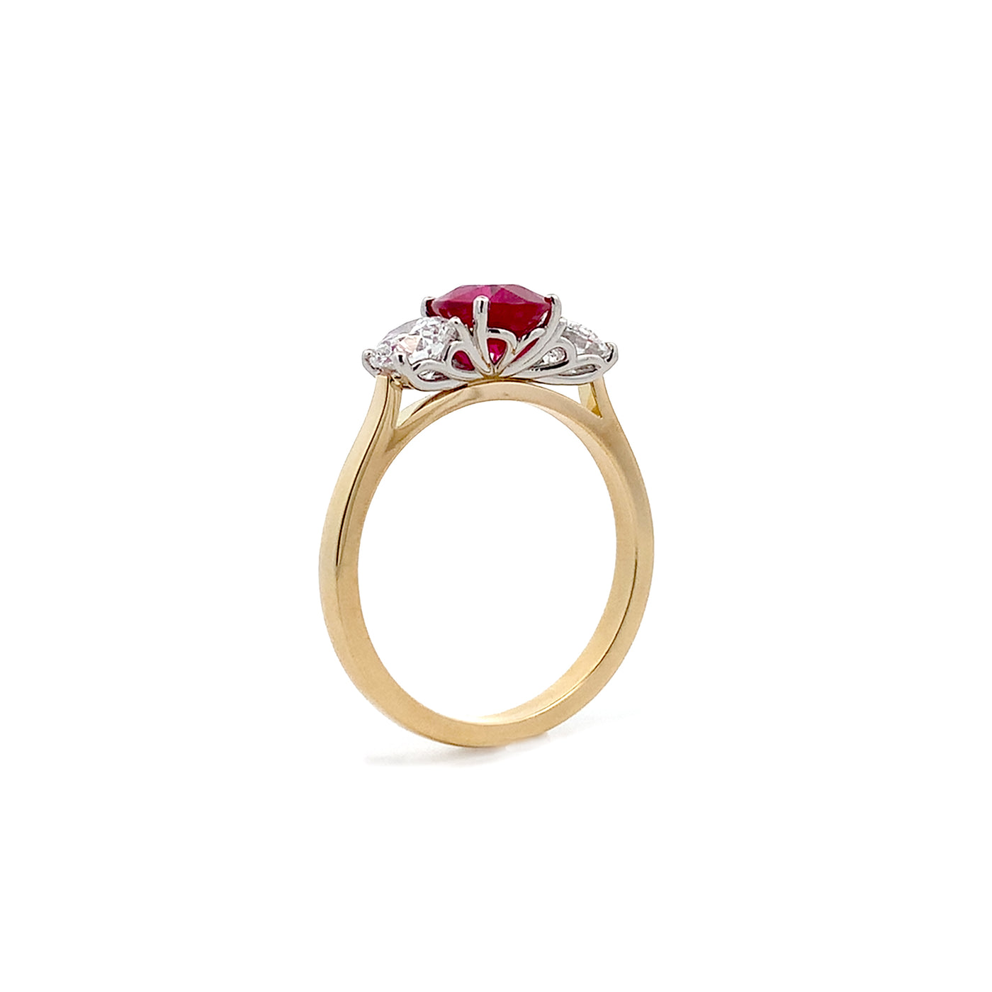 Enchant: Ruby and Diamond Three Stone Ring in Yellow Gold | 2.59ctw