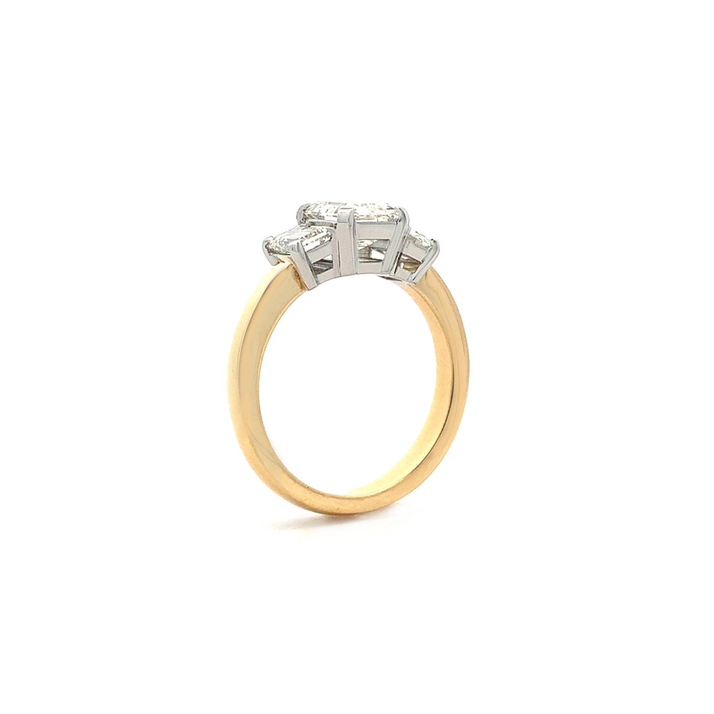 Emerald Cut Diamond Three Stone Ring in Yellow Gold | 2.51ctw
