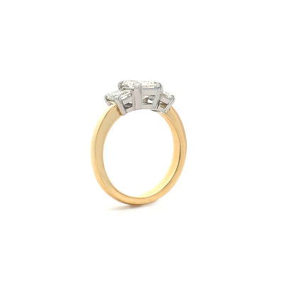 Emerald Cut Diamond Three Stone Ring in Yellow Gold | 2.51ctw
