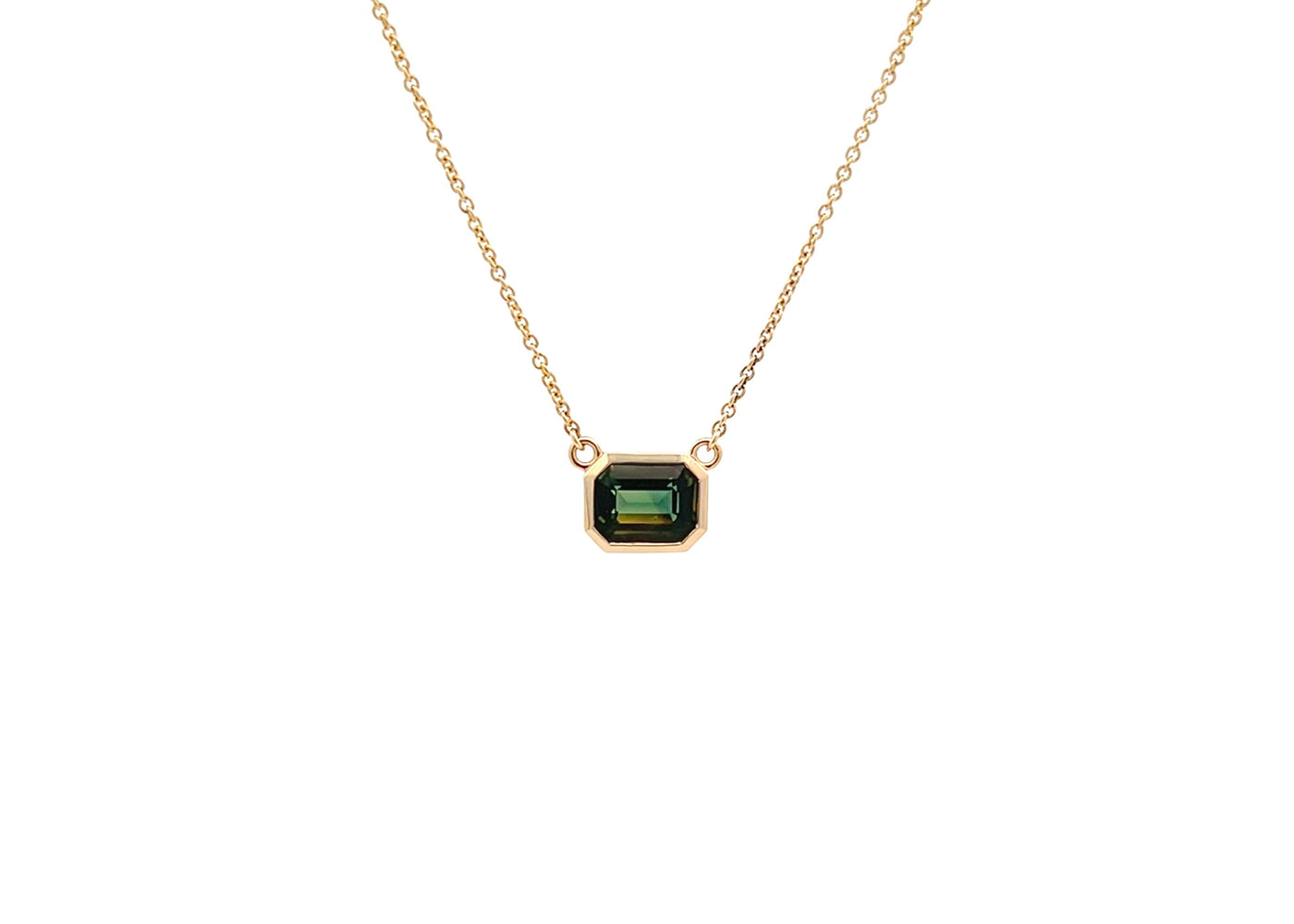 Green Sapphire Bezel Set Pendant in Yellow Gold | 1.87ct