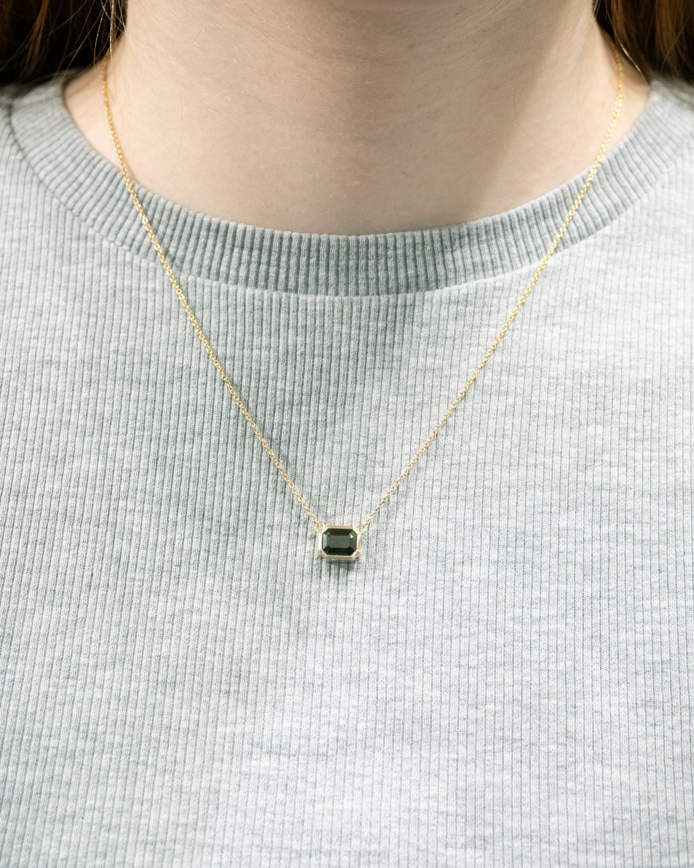 Green Sapphire Bezel Set Pendant in Yellow Gold | 1.87ct