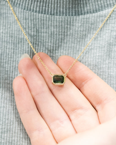 Green Sapphire Bezel Set Pendant in Yellow Gold | 1.87ct