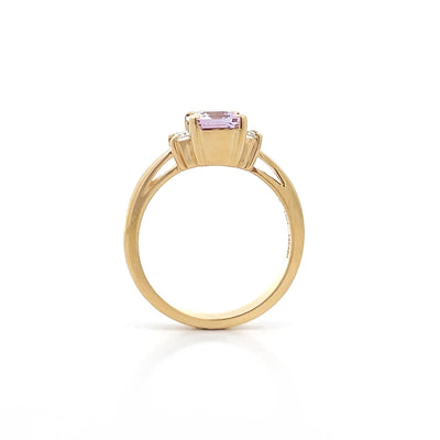 Pink Sapphire and Diamond Three Stone Ring in Yellow Gold | 3.09ctw
