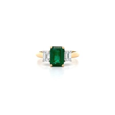 Emerald and Diamond Three Stone Ring in Yellow Gold | 2.39ctw