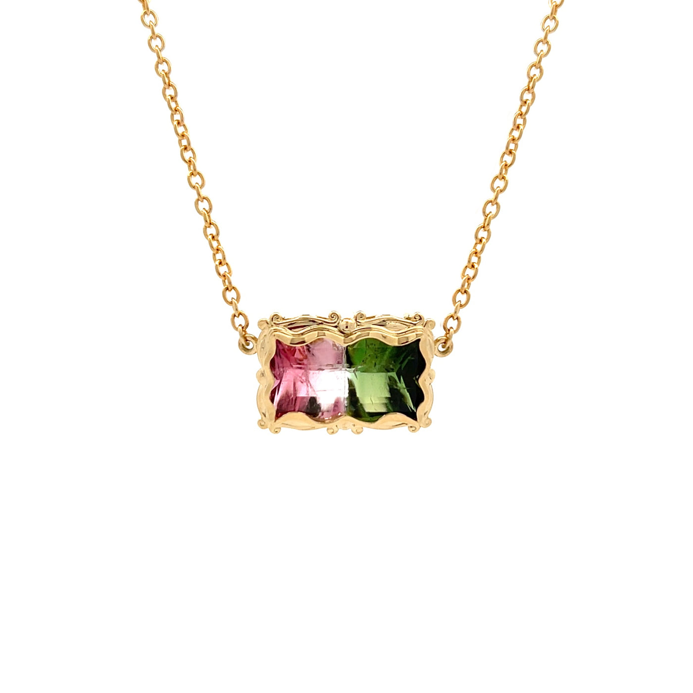Watermelon Parti Tourmaline Portrait Pendant in Yellow Gold | 6.57ct
