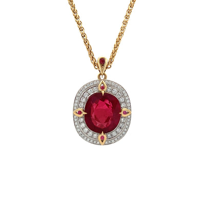 Crimson Star: Rubellite, Diamond and Ruby Pendant in Platinum | 12.62ctw