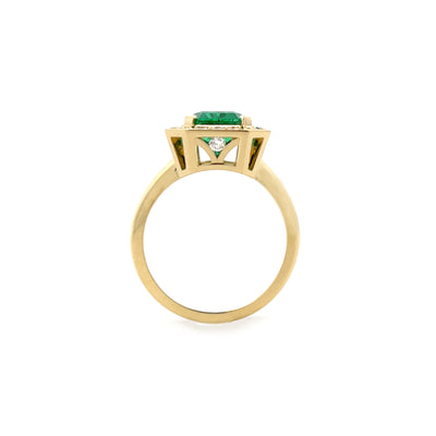 Emerald and Diamond Halo Ring in Yellow Gold | 3.90ctw

