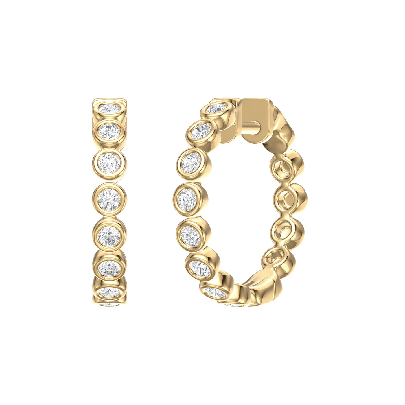 Bezel Set Brilliant Cut Diamond Hoop Earrings in Gold | 1.04ctw
