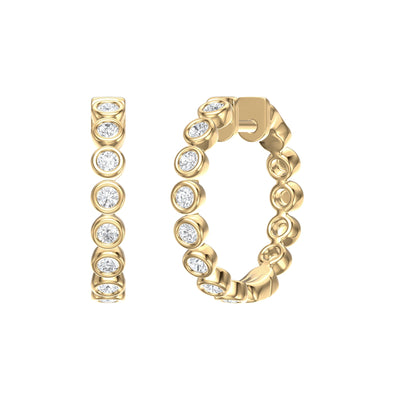 Bezel Set Brilliant Cut Diamond Hoop Earrings in Gold | 1.04ctw
