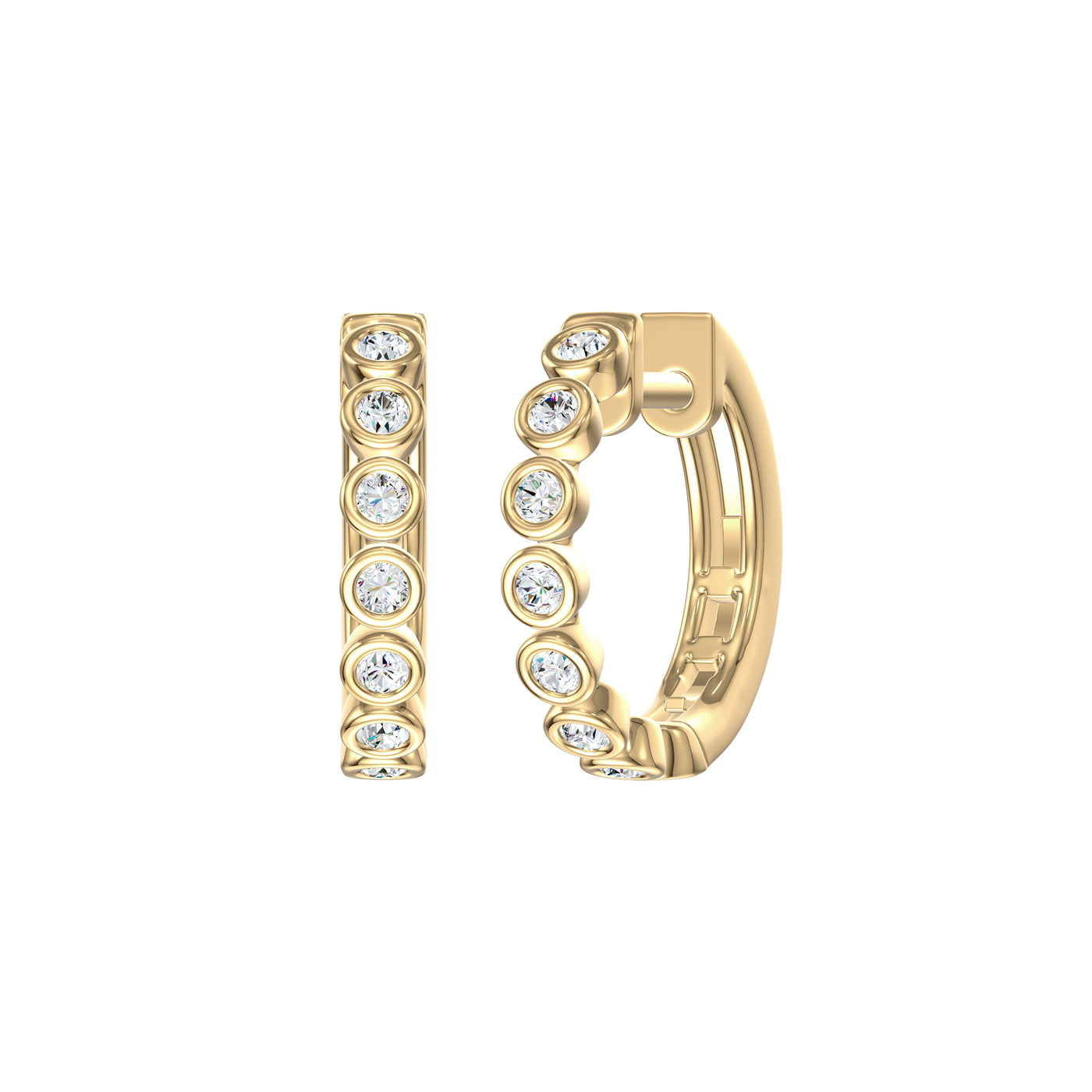 Bezel Set Brilliant Cut Diamond Huggie Earrings in Yellow Gold | 0.35ctw
