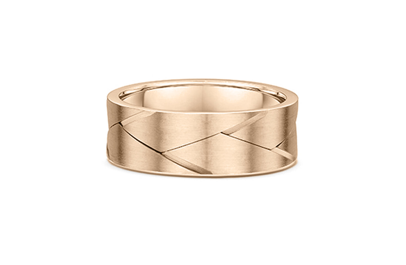 Carved Woven Pattern Brushed Finish Band in Rose Gold