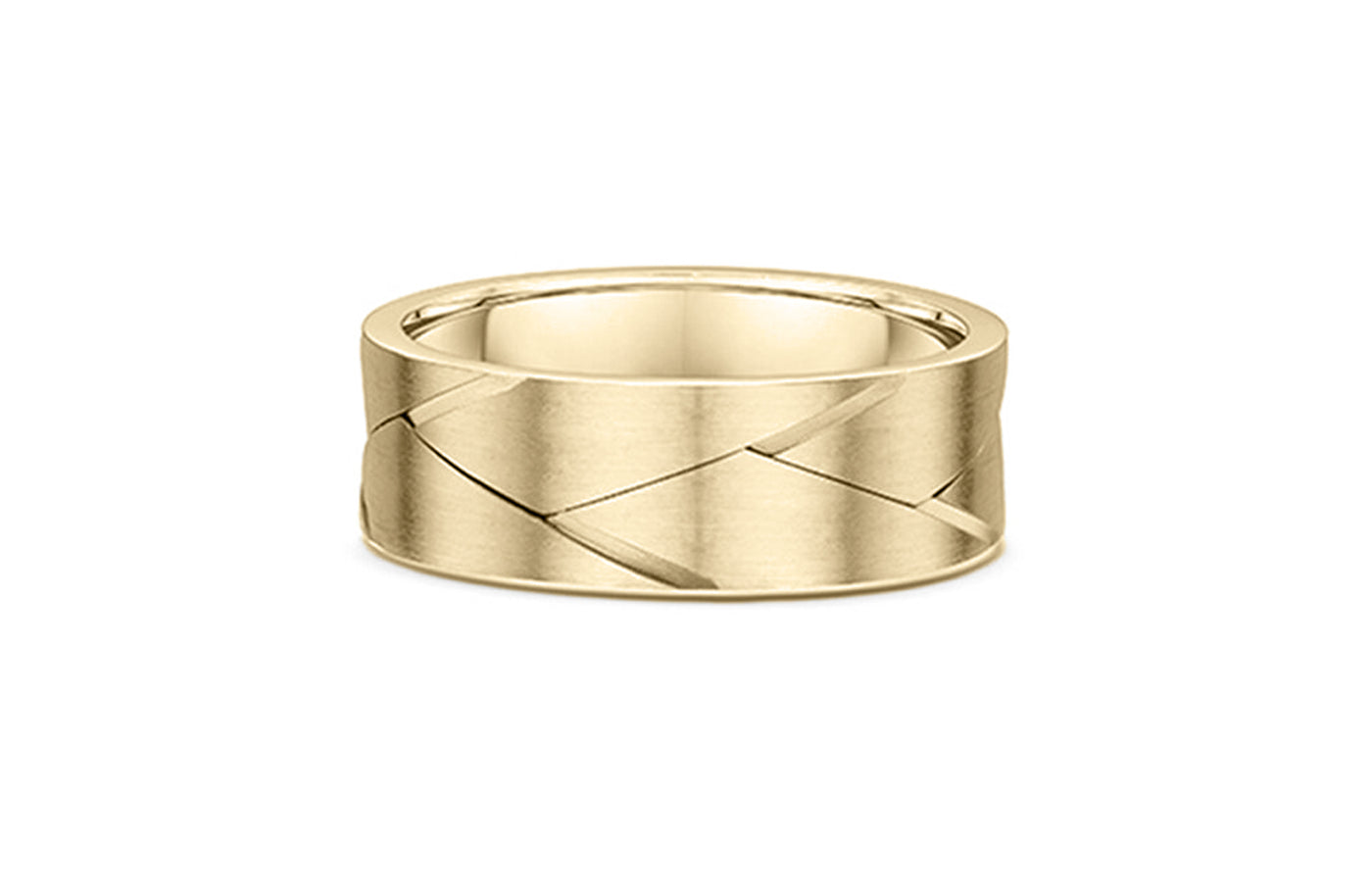 Carved Woven Pattern Brushed Finish Band in Yellow Gold