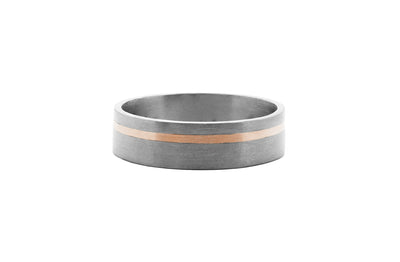 Brushed Titanium Ring with Offset Gold Inlay