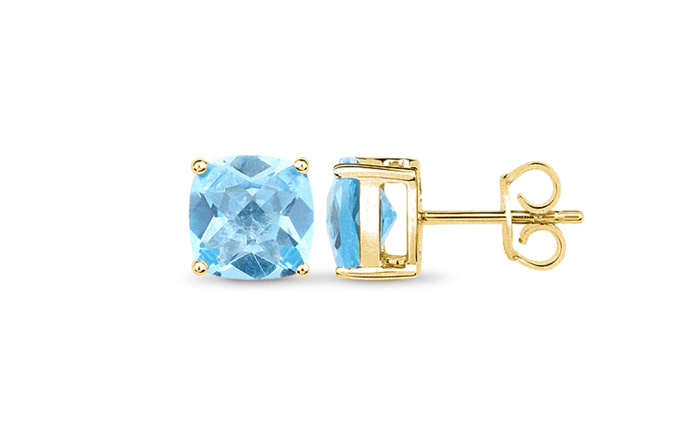 Chequerboard Blue Topaz Stud Earrings in Gold | 4.80ctw