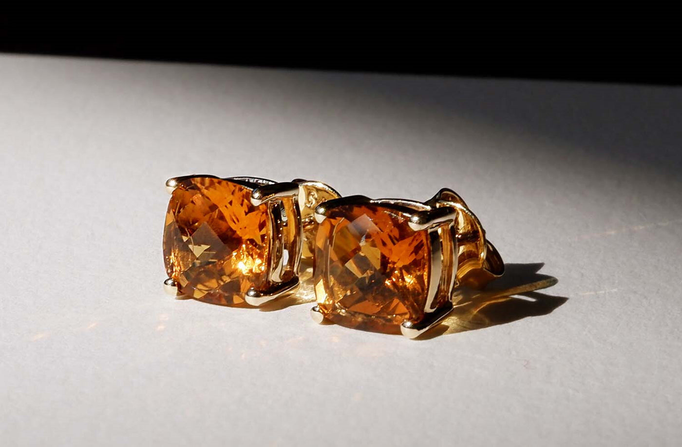 Chequerboard Madeira Citrine Stud Earrings in Yellow Gold | 3.92ctw