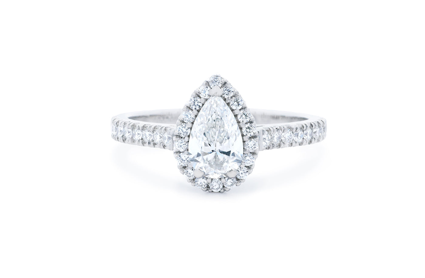 Adorn: Pear Cut Diamond Halo Ring in platinum or white gold