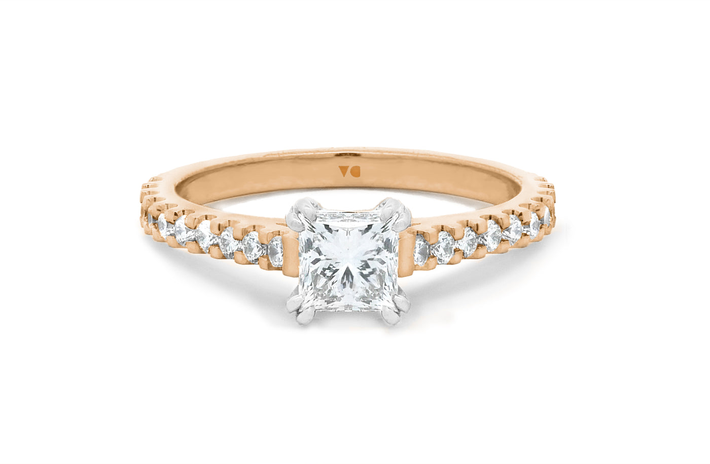 Belle: Princess Cut Diamond Solitaire Ring in rose gold