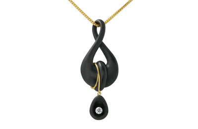 Cradle: Floeting® Diamond and Black Jade Pendant in Yellow Gold | 0.50ct