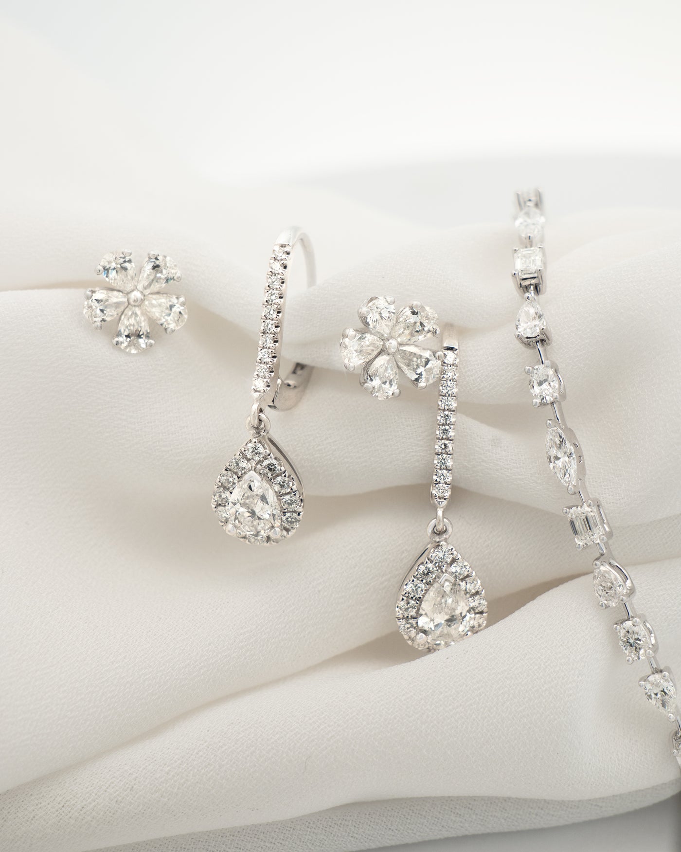 Pear Cut Diamond Halo Leverback Earrings White Gold | 1.48ctw