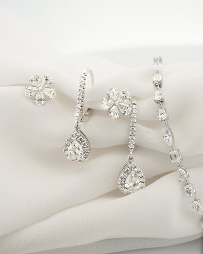 Pear Cut Diamond Halo Leverback Earrings White Gold | 1.48ctw