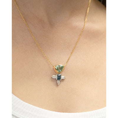 Eve: Tourmaline, Diamond and Sapphire Drop Pendant in Yellow Gold | 4.83ct