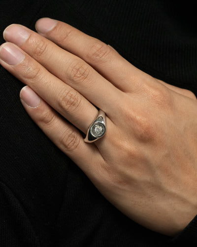 Floeting® Diamond, Floeting® Cut, Clawless, Prongless, Floating Diamond, Round Signet Ring, Platinum, Gender neutral, Mens signet ring, dress ring