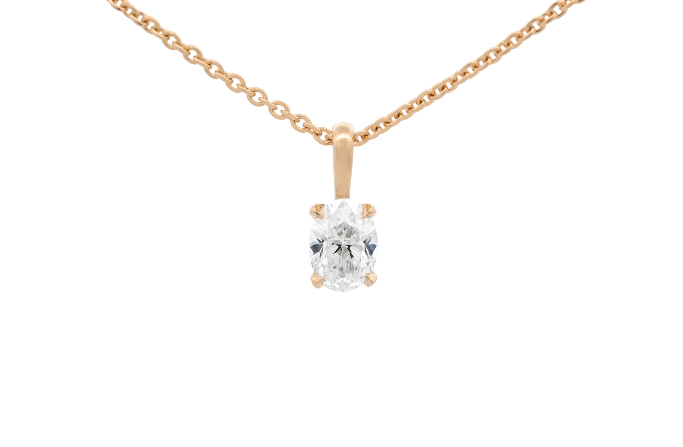 Oval Cut Diamond Solitaire Pendant in 18ct rose gold