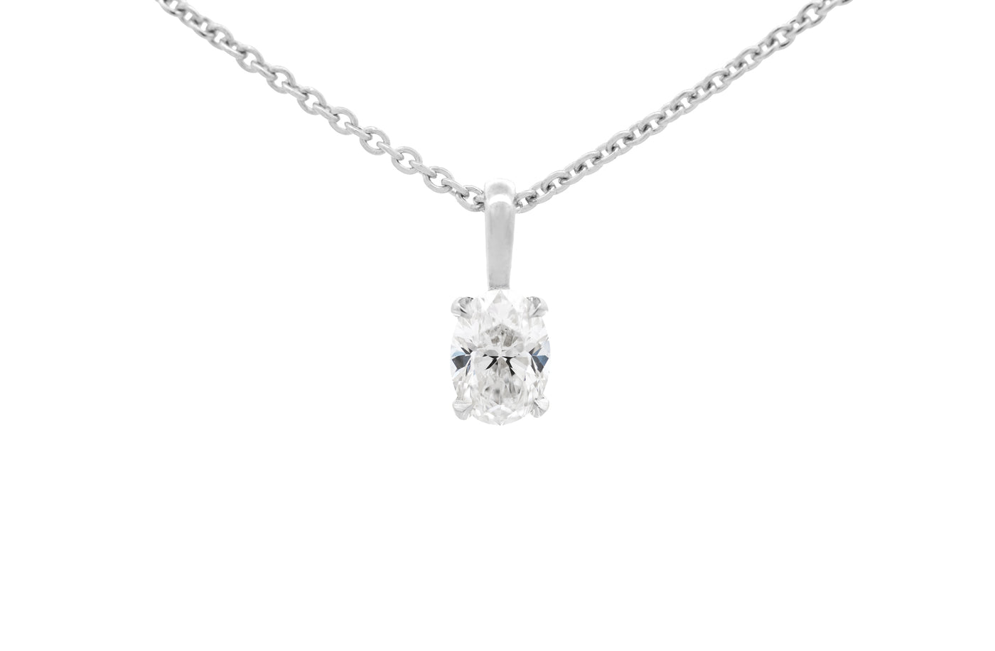 Oval Cut Diamond Solitaire Pendant in 18ct white gold or platinum