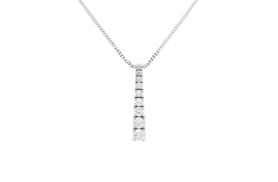 Graduated Diamond Drop Pendant in Platinum or White Gold Chain