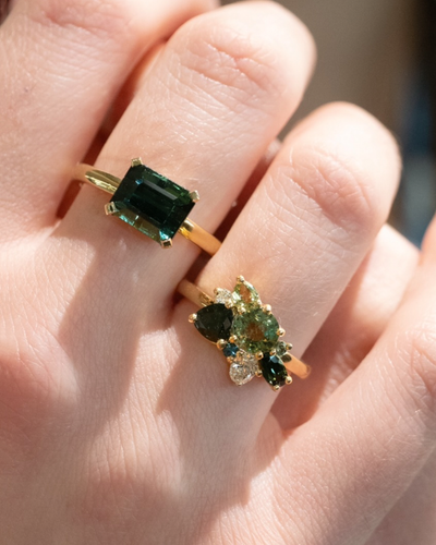 Octagonal Green Tourmaline Solitaire Ring in Yellow Gold | 3.52ct