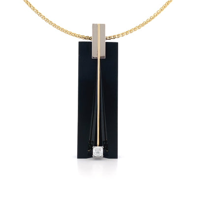 Metro-Gnome: Black Jade & Diamond Drop Pendant in Yellow Gold