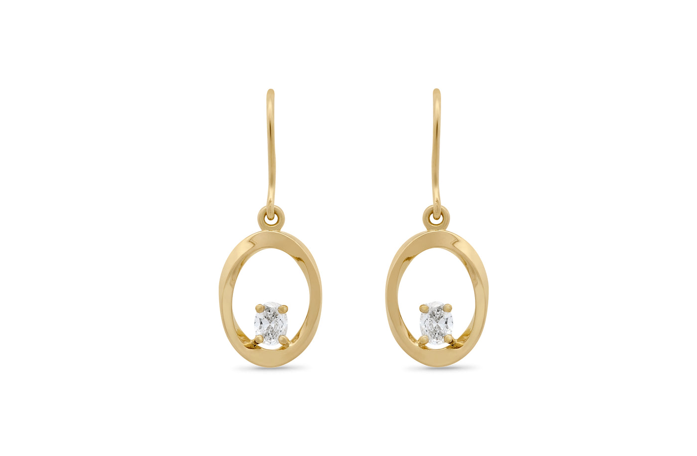 Mobius Twist Oval Cut Diamond Drop Earrings