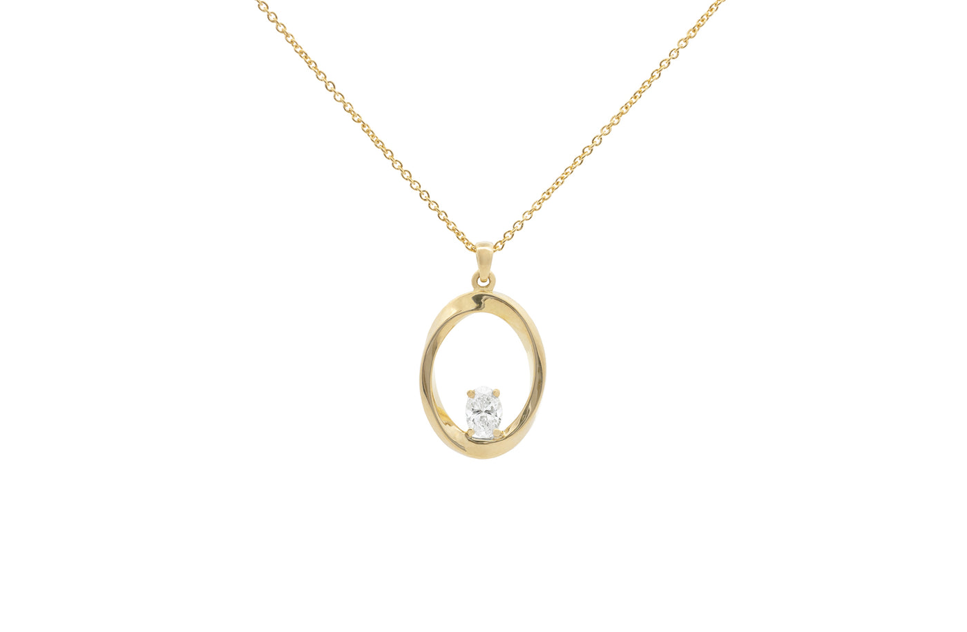 Mobius Twist Oval Cut Diamond Pendant in yelllow gold