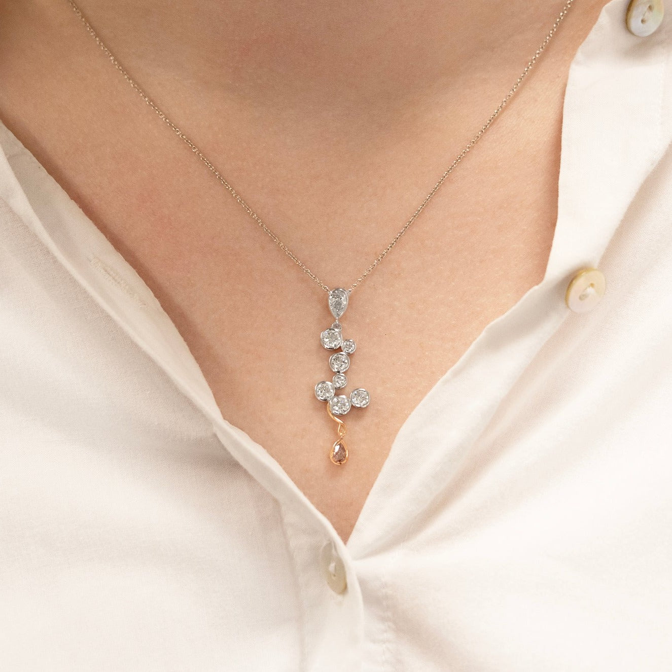 Mummmm: Diamond and Pink Diamond Pendant in Platinum | 1.32ctw