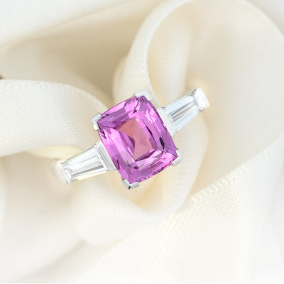 Nouveau: Sapphire and Diamond Three Stone Ring in Platinum | 3.77ct