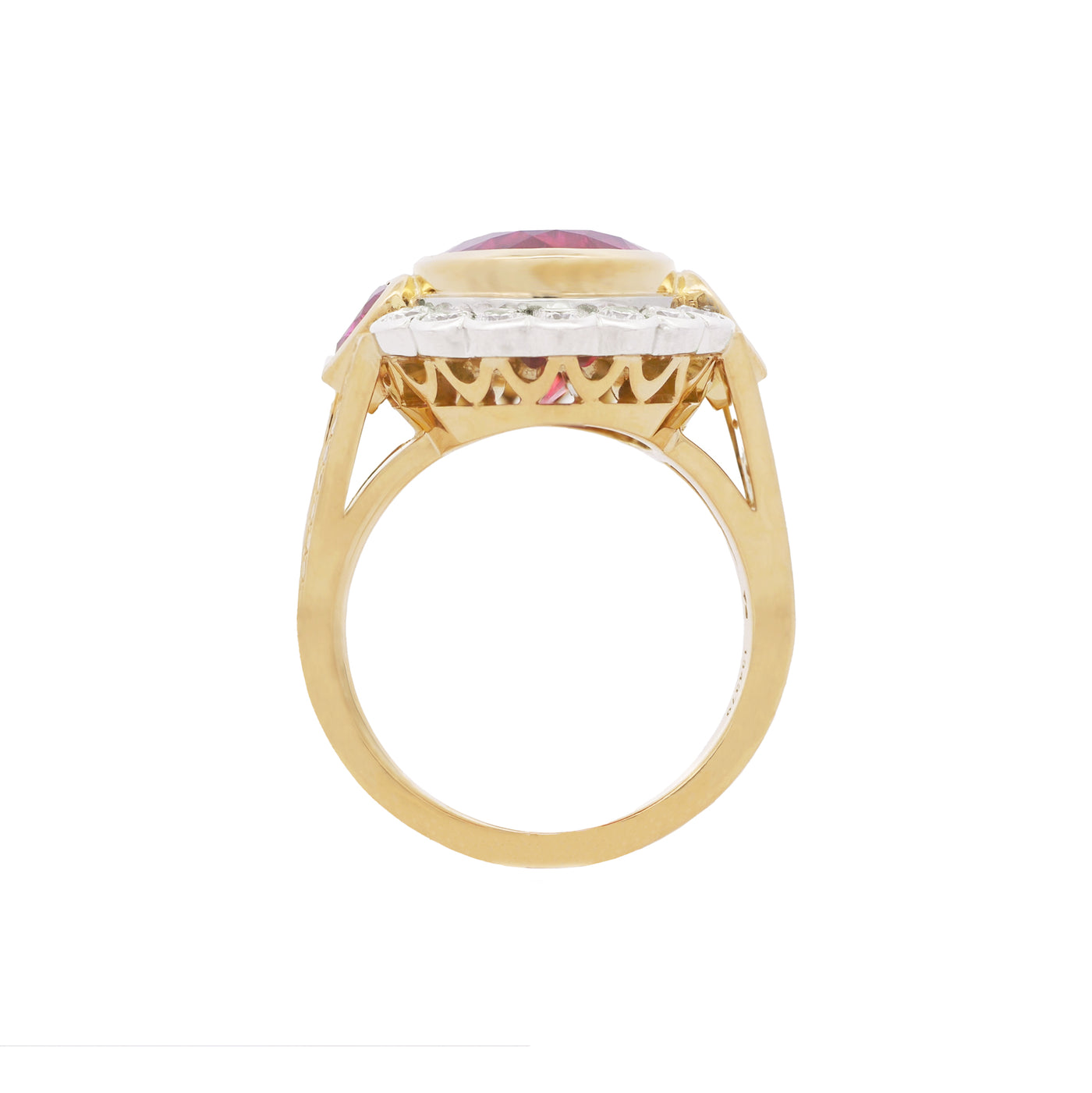 Queen of Hearts: Rubellite Halo Ring in Yellow Gold | 7.29ct
