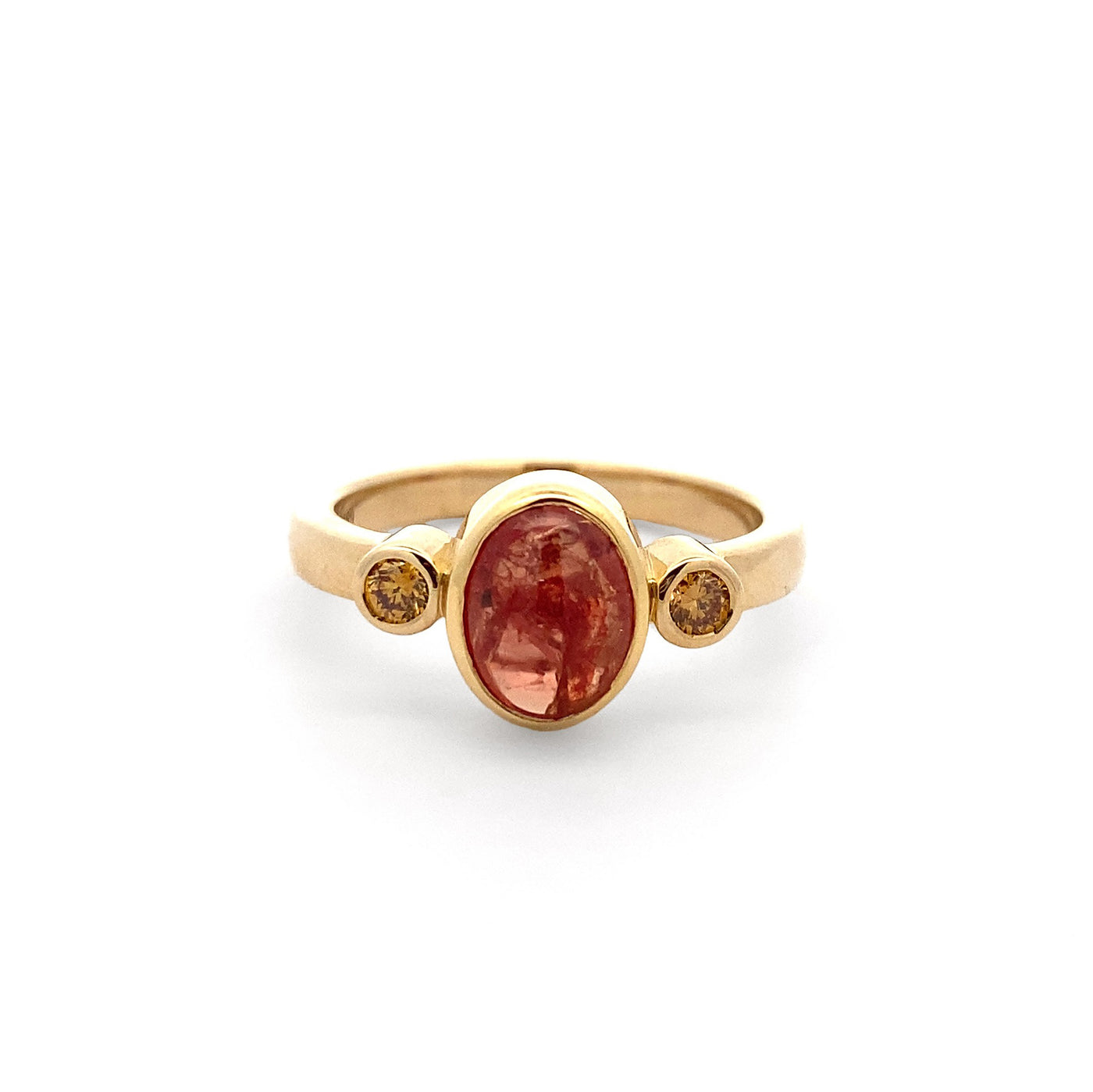Orange Sapphire and Diamond Three Stone Ring in Yellow Gold | 1.78ct