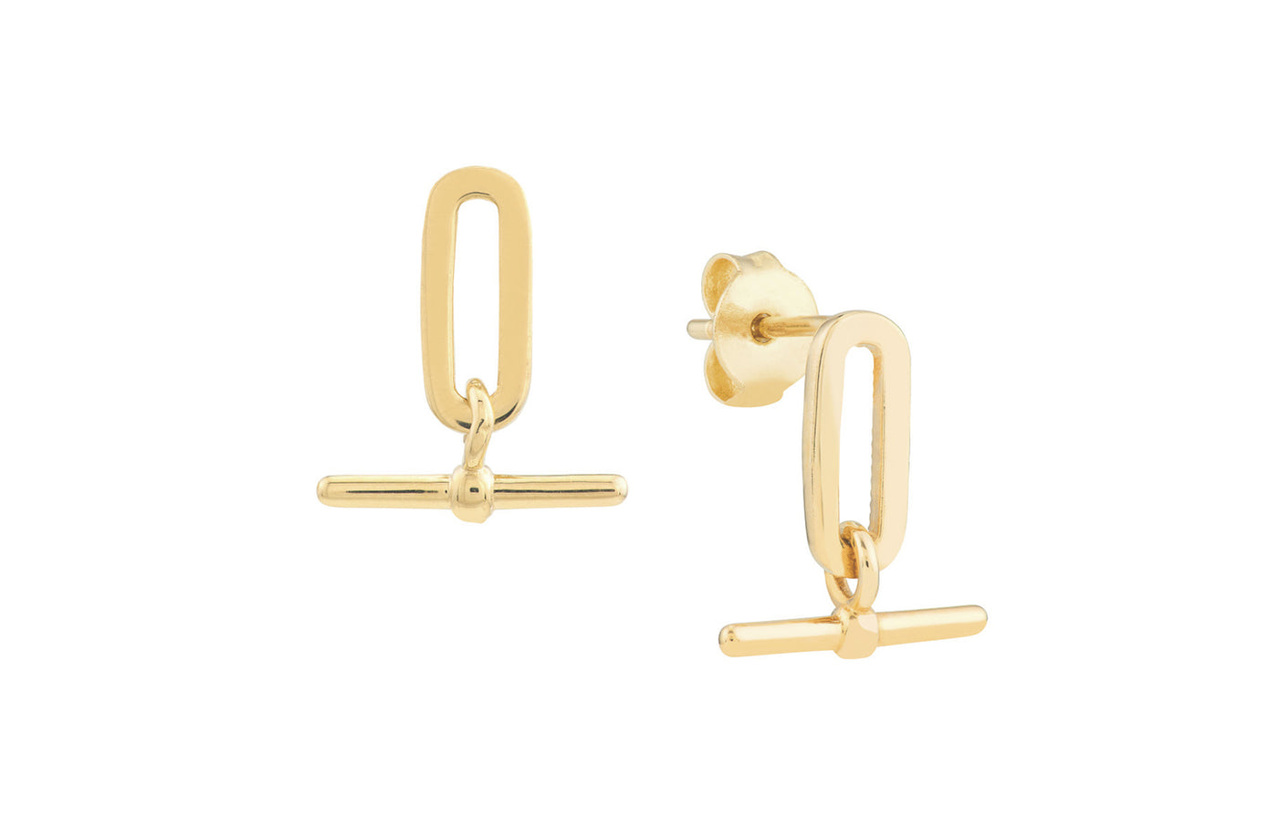 Paperclip T-bar Earrings in Yellow Gold