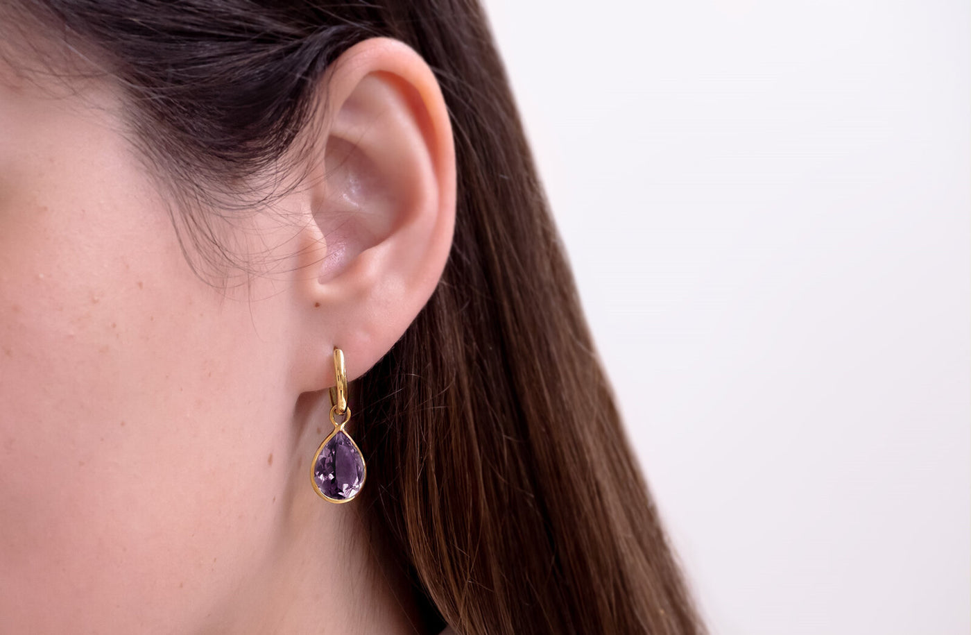 Purple Amethyst Charm Huggie Earrings in Gold | 9.50ctw