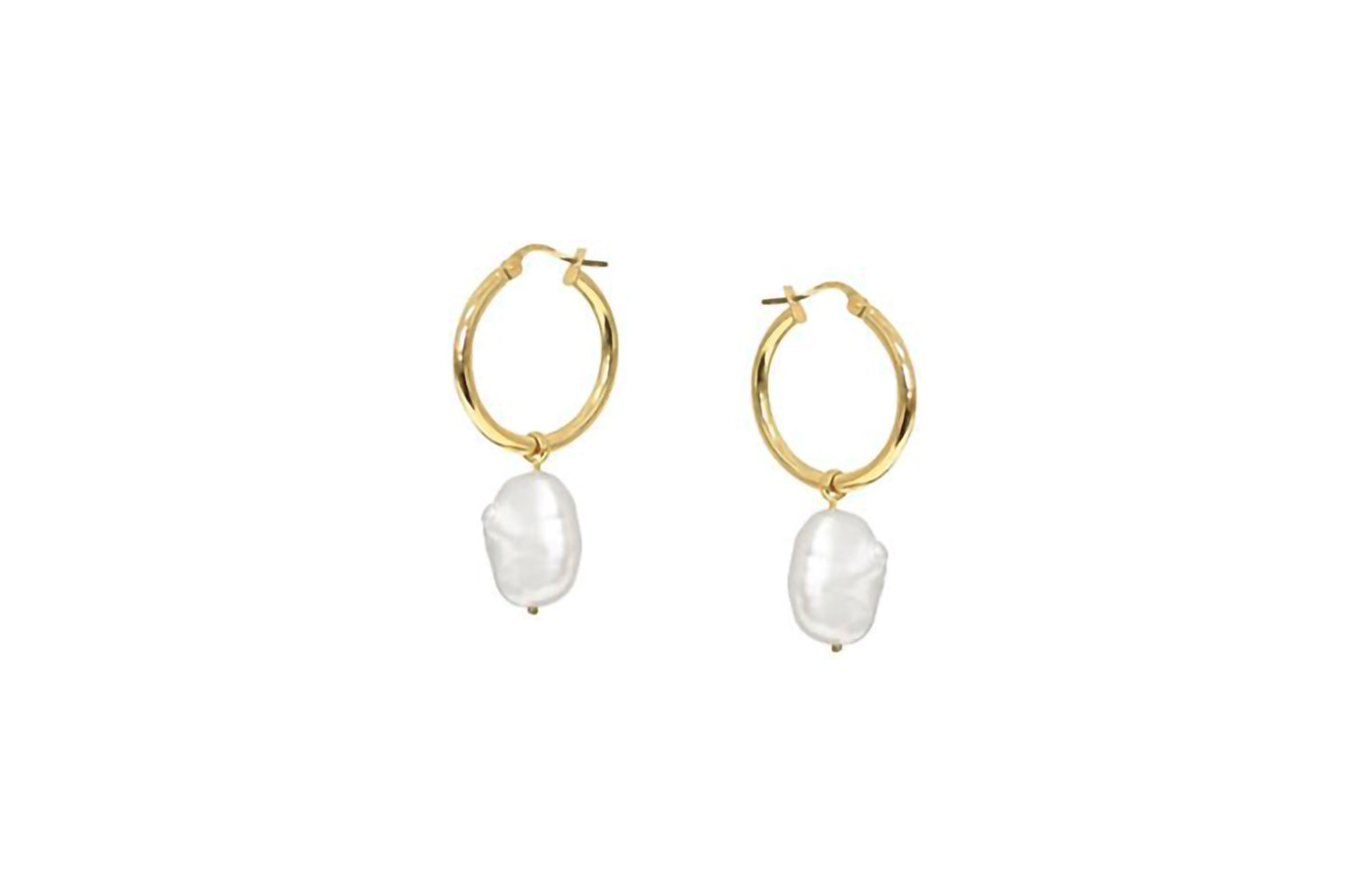 Baroque Pearl Drop Hoop Earrings in Yellow Gold