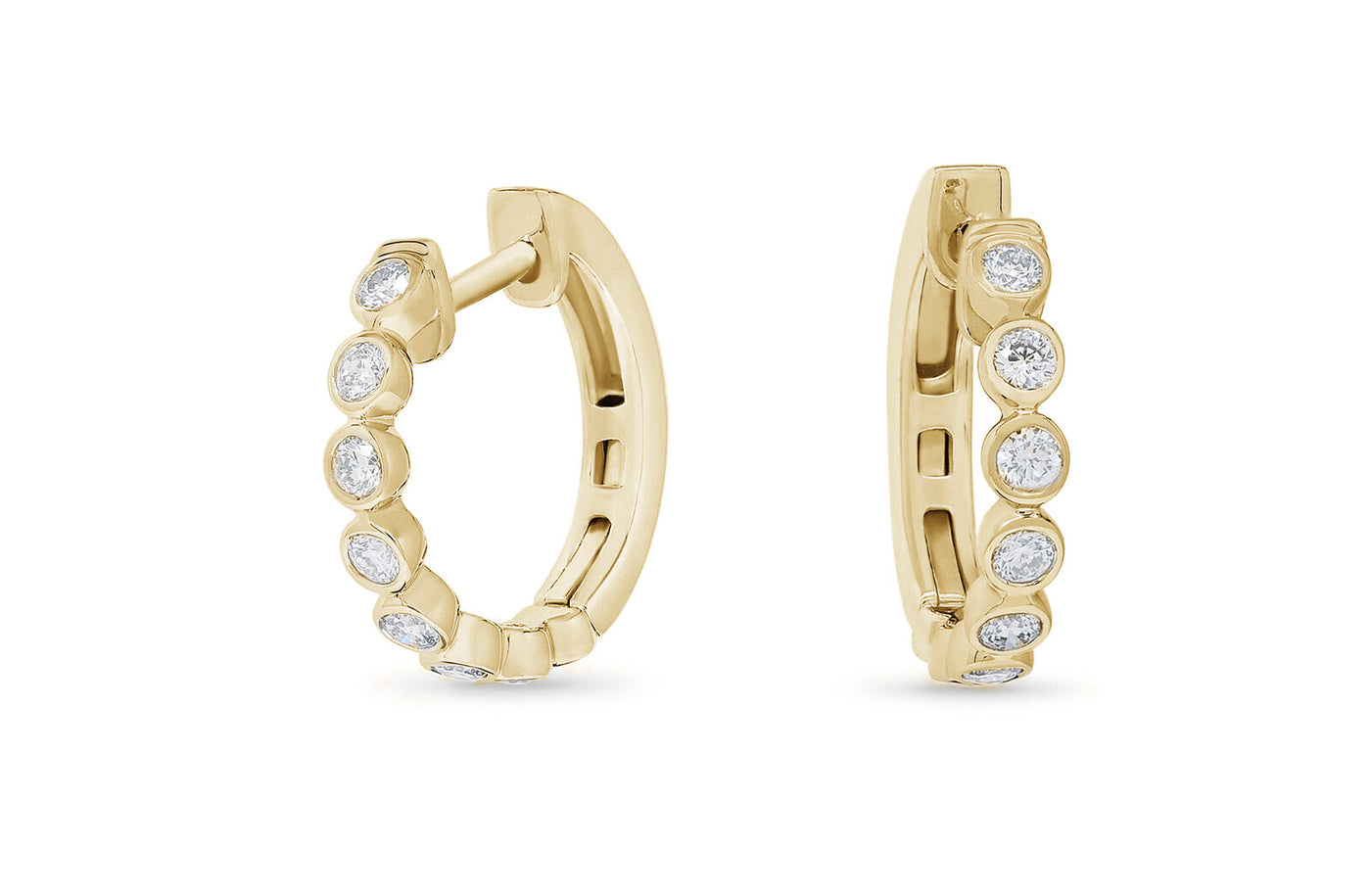 Bezel Set Diamond Huggie Earrings in Gold | 0.36ctw