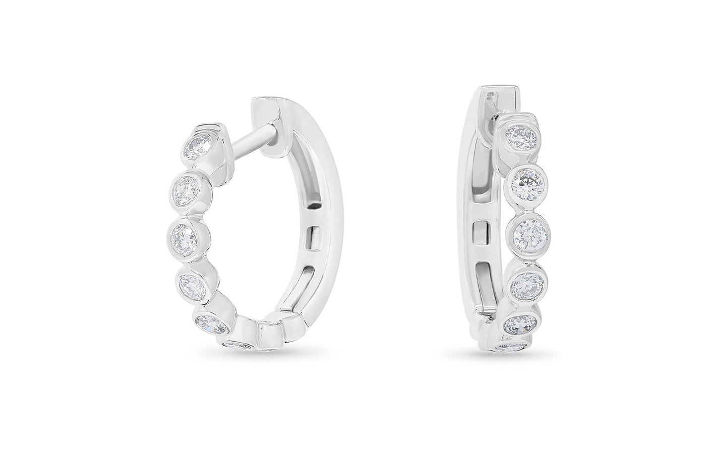 Bezel Set Diamond Huggie Earrings in White Gold | 0.36ctw