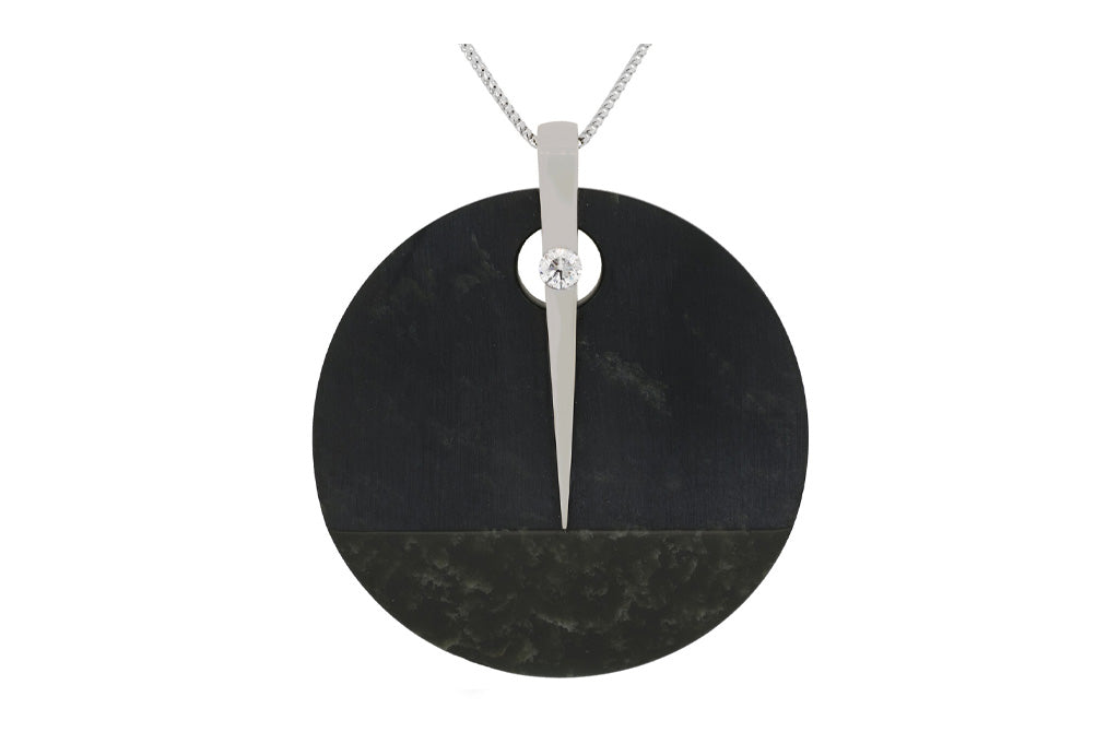 Black Circle Jade and Diamond Pendant
